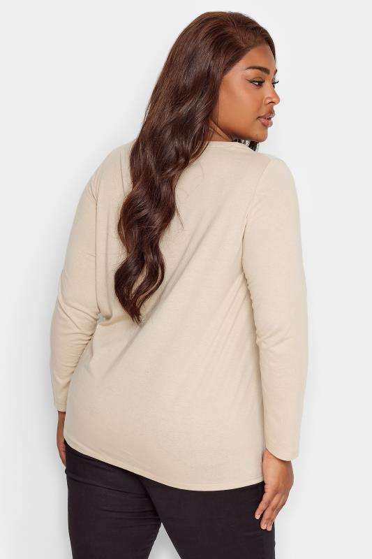 YOURS Curve Plus Size Beige Brown Long Sleeve Basic Top | Yours Clothing 3