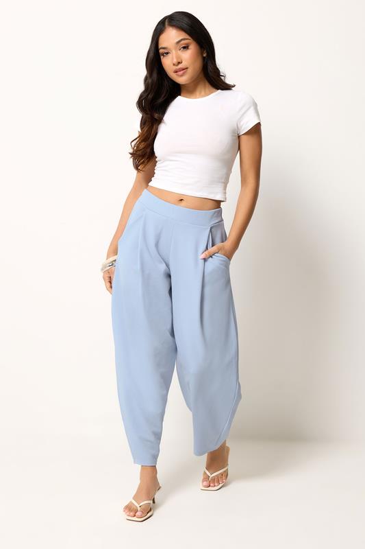 PixieGirl Petite Blauwe broek met kreukeleffect en barrel pasvorm