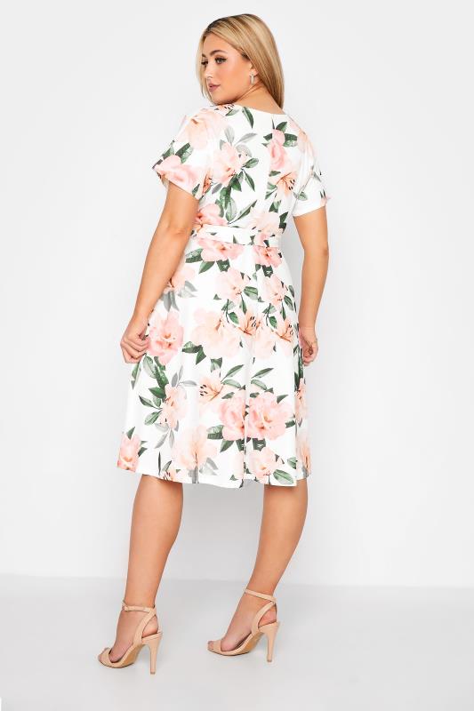 YOURS LONDON Plus Size White Floral Wrap Skater Dress | Yours Clothing 3