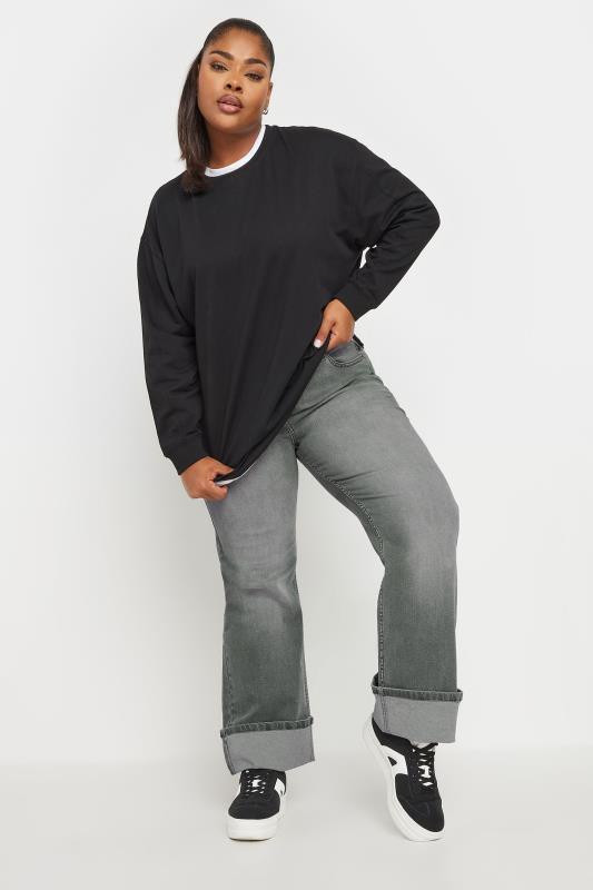 YOURS Plus Size Grey Wide Leg Turn Up Jeans | Yours Clothing  2