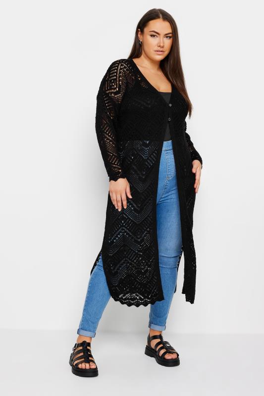 YOURS Plus Size Black Maxi Crochet Cardigan | Yours Clothing 1