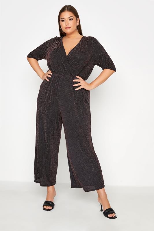  Grande Taille LIMITED COLLECTION Black & Copper Glitter Wrap Jumpsuit