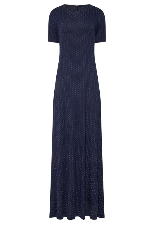  LTS Tall vestido largo de manga corta azul marino con estampado de lunares