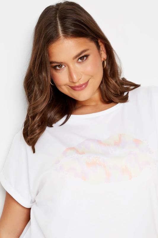 YOURS Plus Size White Lips Print T-Shirt | Yours Clothing 4