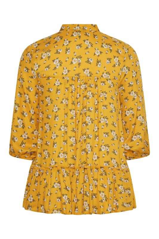 Curve Mustard Yellow Floral Print Tie Neck Blouse 7