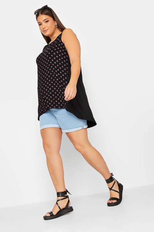 YOURS Plus Size Black Spot Print Dipped Hem Vest Top | Yours Clothing 2