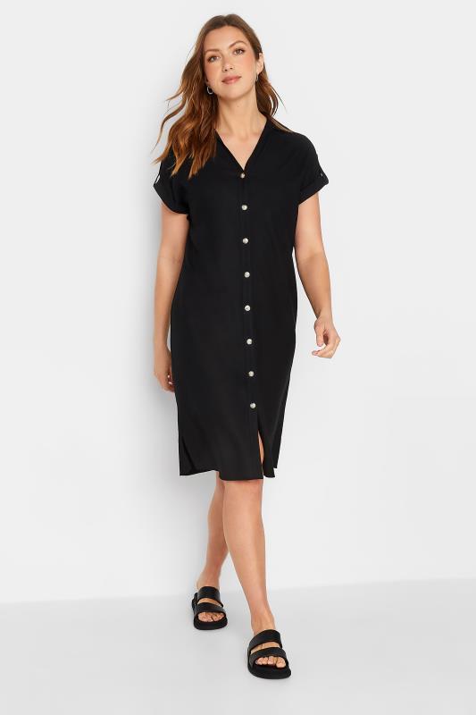 LTS Tall Women's Black Linen Button Through Shirt Dress | Long Tall Sally  1