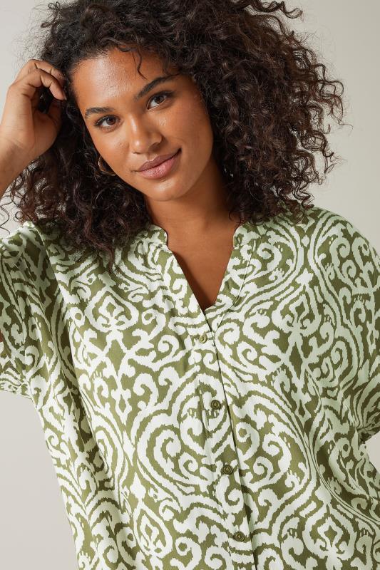 EVANS Plus Size Olive Green Abstract Print Blouse | Evans 4