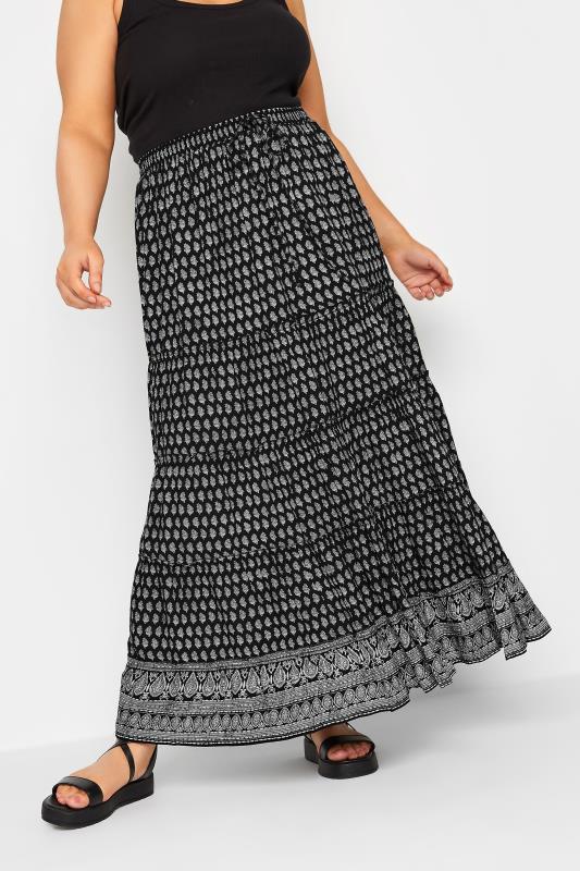 YOURS Plus Size Black Tiered Gypsy Maxi Skirt | Yours Clothing 1
