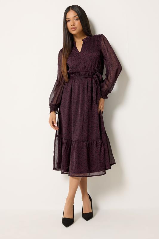 M&Co Petite Purple Ditsy Long Sleeve Midi Dress | M&Co  1
