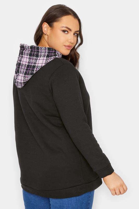 Plus Size Black & Purple Check Hoodie | Yours Clothing