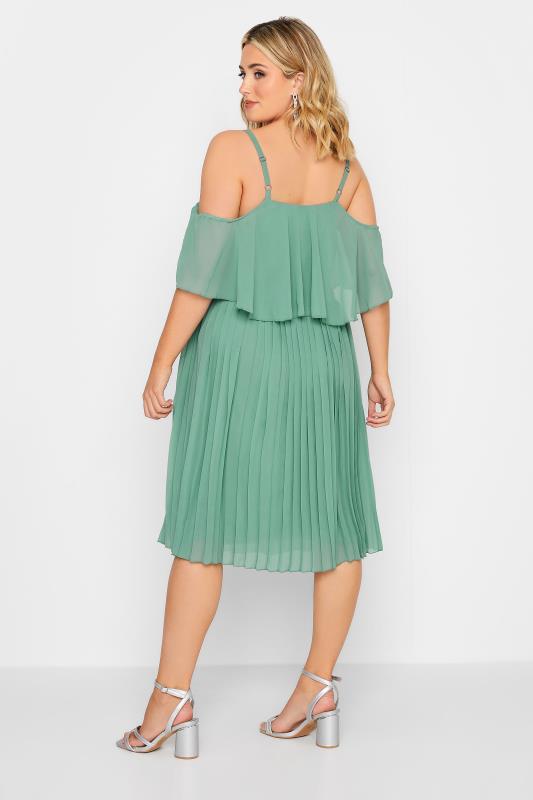 YOURS LONDON Plus Size Green Pleated Overlay Midi Dress | Yours Clothing 3