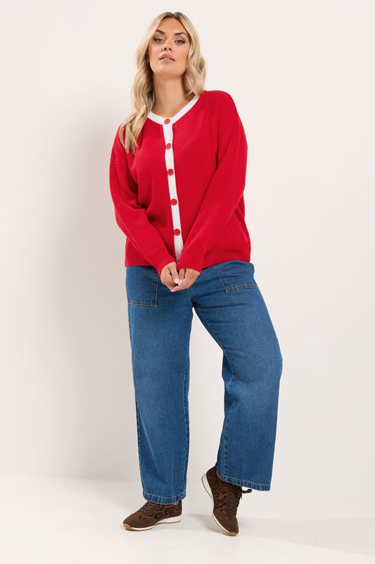 YOURS Plus Size Red Contrast Knitted Cardigan | Yours Clothing 1