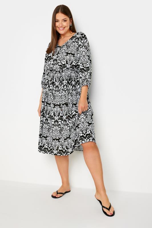 YOURS Plus Size Black Paisley Print V-Neck Midaxi Dress | Yours Clothing 1