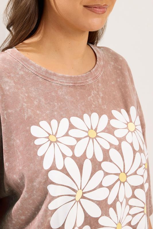 YOURS Plus Size Pink Acid Wash Boxy Daisy Print T-Shirt | Yours Clothing 4