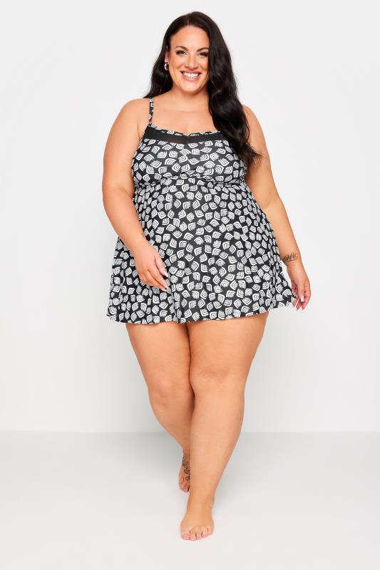 YOURS Plus Size Black Abstract Print Tummy Control Swimdress | Yours Clothing 2