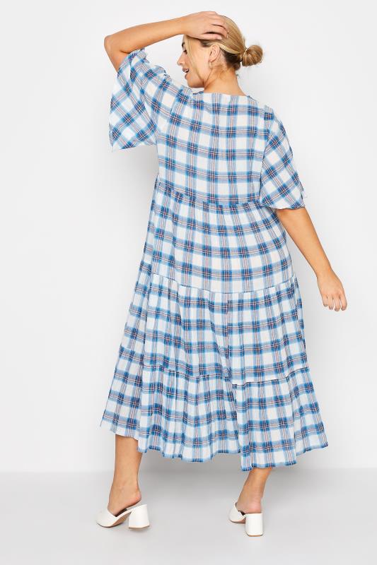 LIMITED COLLECTION Curve Blue Check Tiered Smock Dress 3