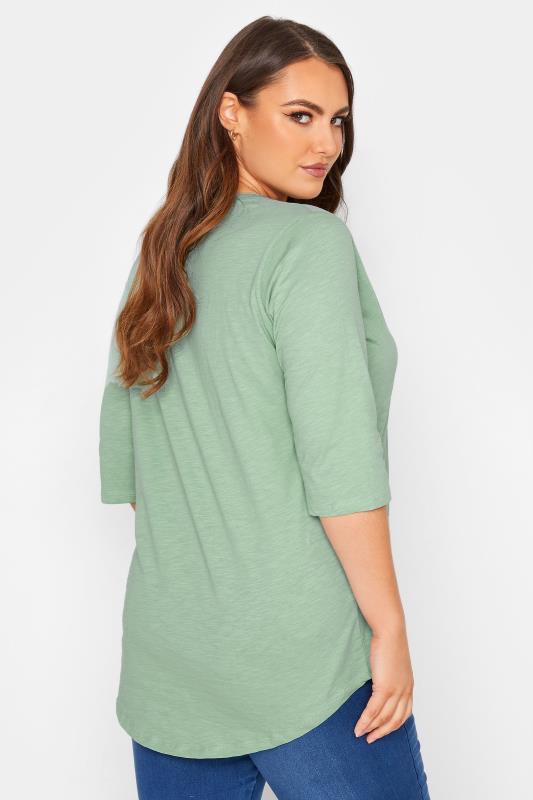 YOURS FOR GOOD Curve Sage Green Pintuck Henley Top 3