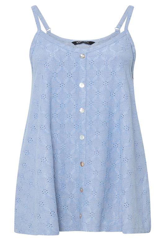 YOURS Plus Size Blue Broderie Anglaise Vest Top | Yours Clothing 5