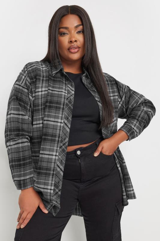 YOURS Plus Size Charcoal Grey Check Oversized Shirt | Yours Clothing  4