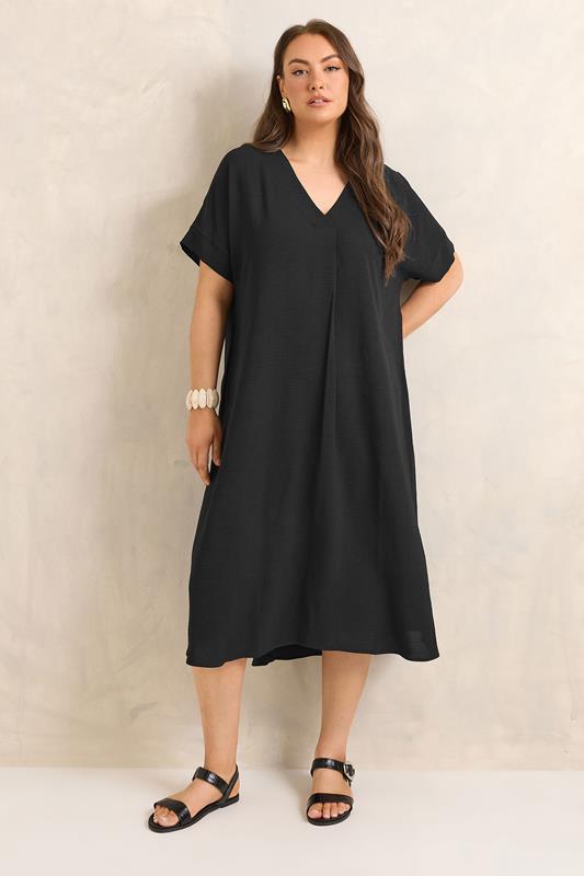 EVANS Plus Size Black Pleat Midi Dress | Evans 2