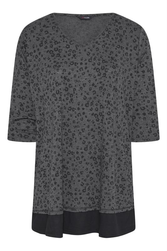 Plus Size Charcoal Grey Leopard Print V-Neck Top | Yours Clothing  6