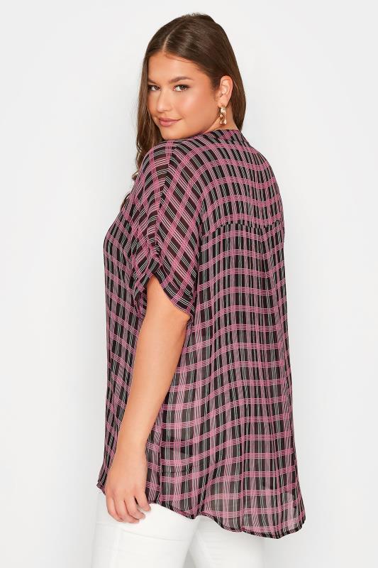 Plus Size Black Check Chiffon Grown On Sleeve Shirt | Yours Clothing  3