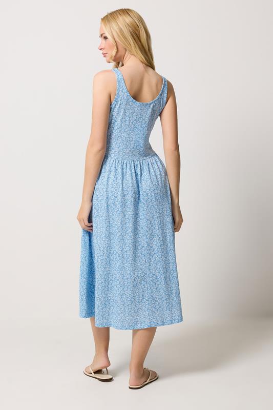 M&Co Light Blue Ditsy Floral Print Sleeveless Midi Dress | M&Co 2