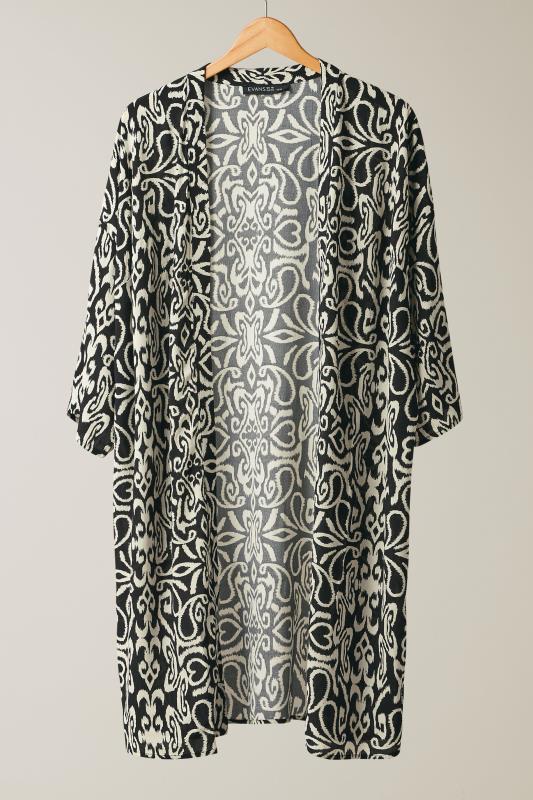 EVANS Plus Size Black & White Abstract Print Kimono | Evans  6