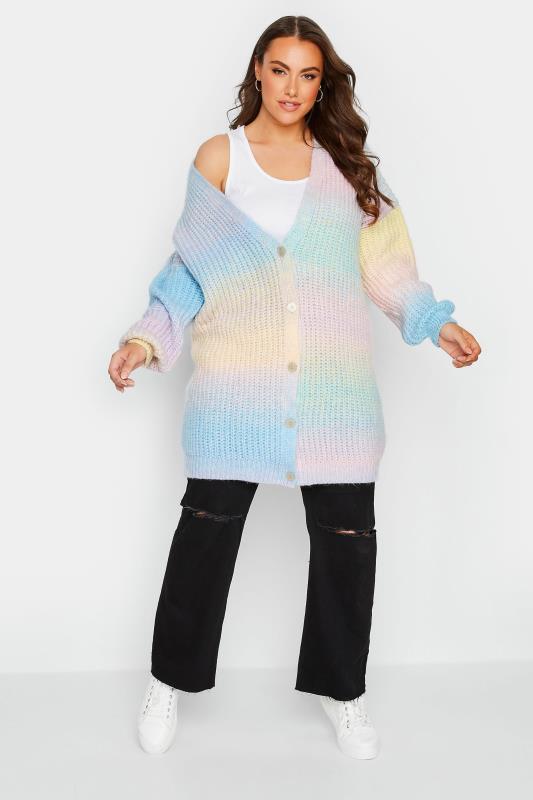 Plus Size Blue & Pink Ombre Knitted Cardigan | Yours Clothing 2