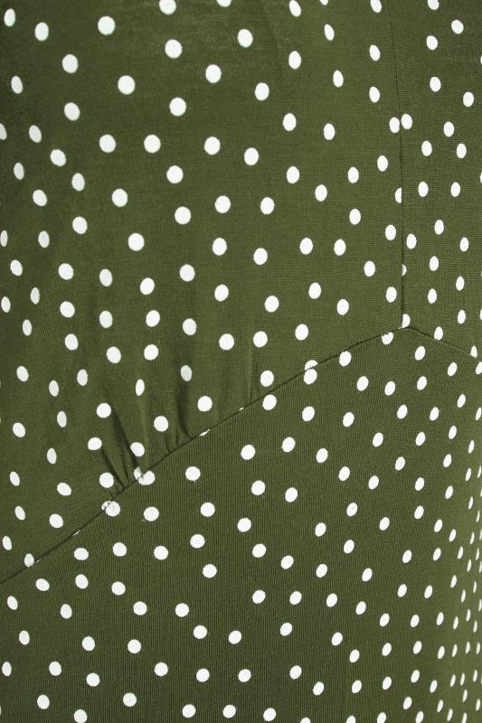 LTS Tall Green Polka Dot Tie Sleeve Midi Dress 5