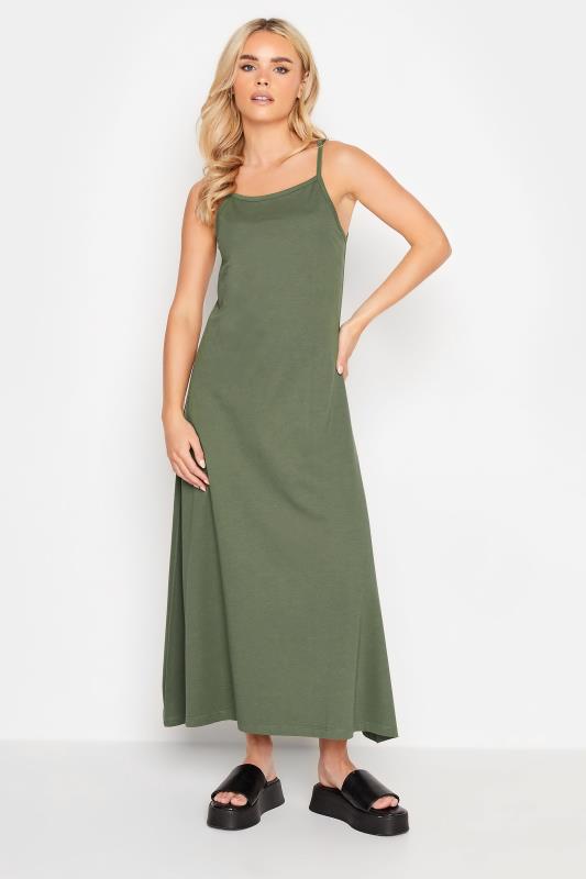 PixieGirl Khaki Green Strappy Maxi Slip Dress | PixieGirl 1