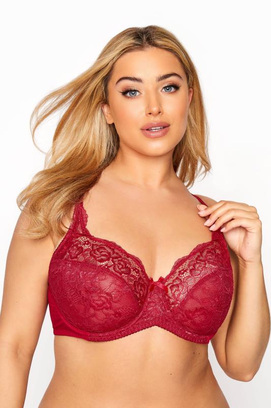 Plus Size  Red Stretch Lace Non-Padded Underwired Bra
