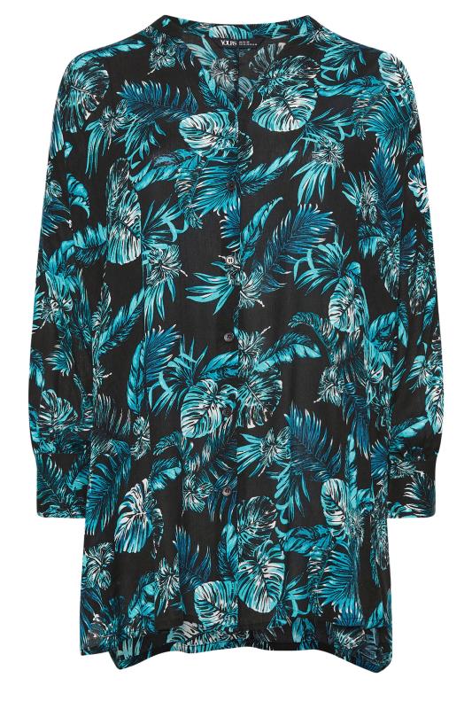 YOURS Plus Size Black Tropical Print Crinkle Beach Shirt | Yours Clothing 2