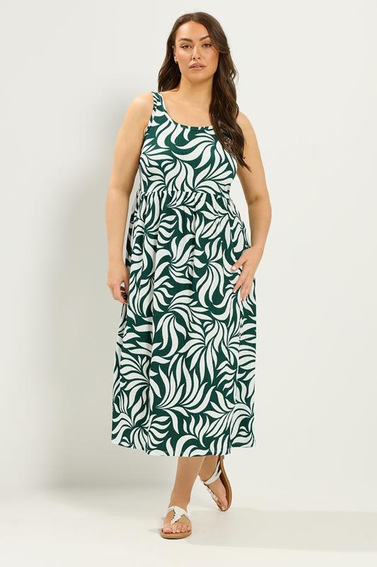  YOURS vestido smock verde con estampado abstracto de hojas