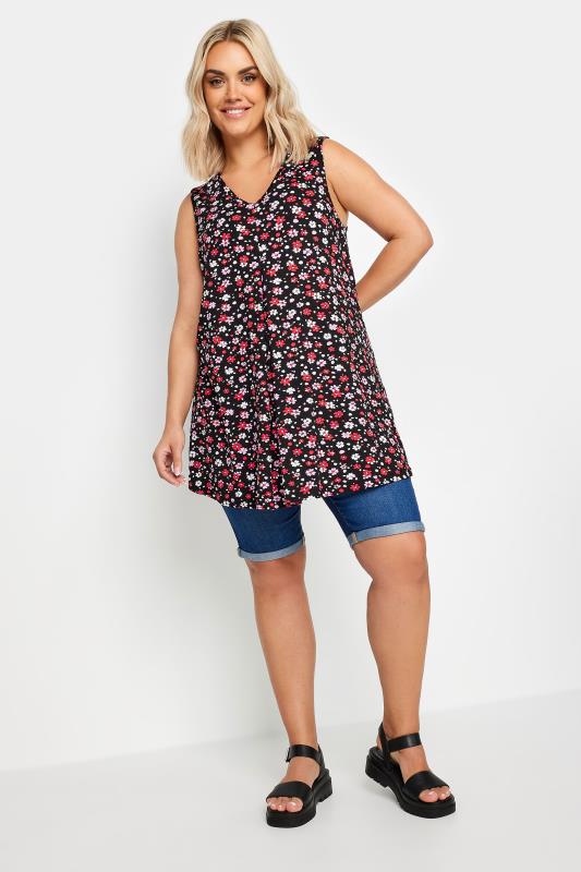 YOURS Plus Size Black Ditsy Floral Print Vest Top | Yours Clothing 2