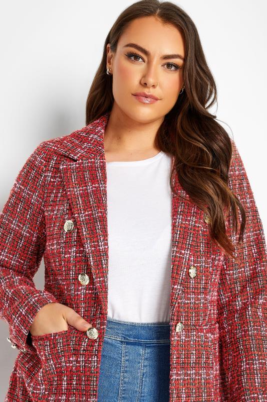 Plus Size Red Check Boucle Blazer | Yours Clothing 4