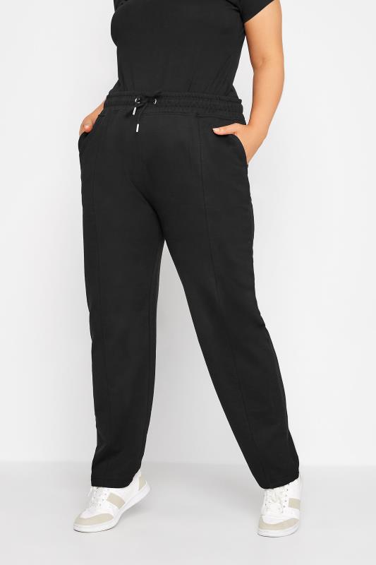 Plus Size Black Front Seam Straight Leg Joggers | Yours Clothing 1