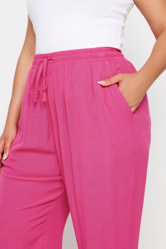 YOURS Plus Size Pink Crinkle Ruched Cropped Trousers | Yours Clothing 4