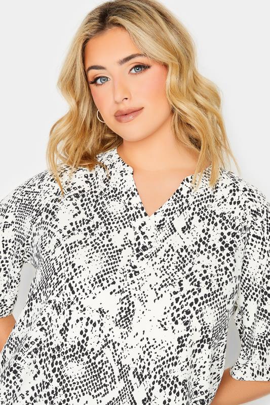 YOURS Plus Size White Snake Print V-Neck Blouse | Yours Clothing 4