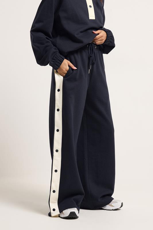 PixieGirl Petite Women's Navy Blue Side Popper Wide Leg Joggers | PixieGirl 1