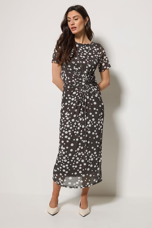 M&Co Brown Polka Dot Twist Front Mesh Maxi Dress | M&Co 2