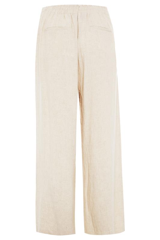 LTS Tall Cream Linen Mix Shirred Waist Cropped Trousers 7