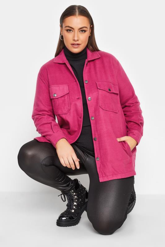 Curve Plus Size Hot Pink Midi Shacket | Yours Clothing  2