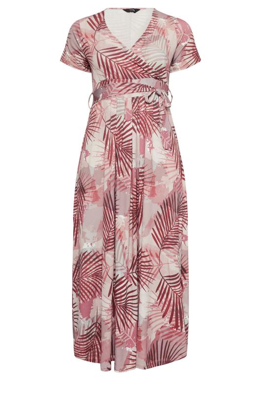 YOURS Plus Size Pink Leaf Print Wrap Maxi Dress | Yours Clothing 6
