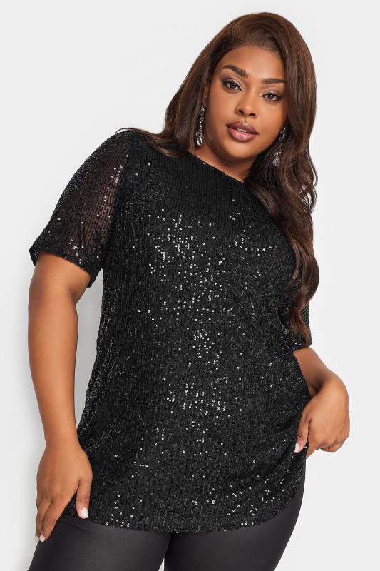 YOURS LONDON Plus Size Black Sequin Swing Top | Yours Clothing 4