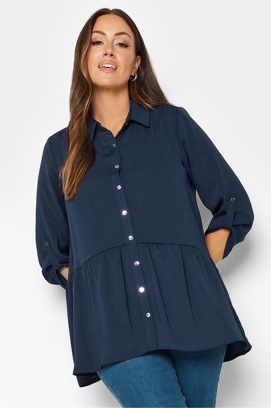 Women's  M&Co Navy Blue Frill Hem Shirt