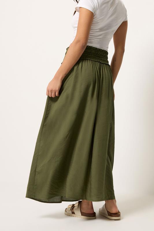 PixieGirl Petite Women's Olive Green Tie Waist Maxi Skirt | PixieGirl 2