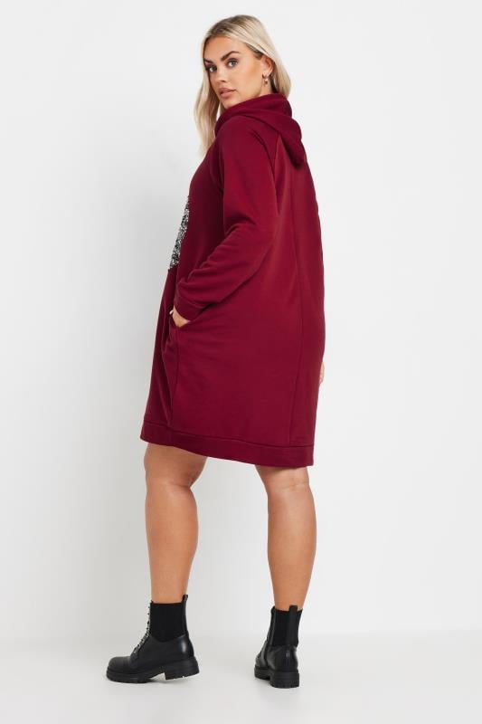 YOURS Plus Size Red Sequin Embellished Heart Hoodie Dress | Yours Clothing  3