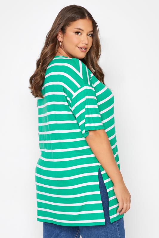 Plus Size Green & White Stripe Oversized T-Shirt | Yours Clothing 3